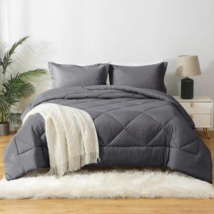 New Dark Grey QUEEN 3 Piece Comforter Bedding Set